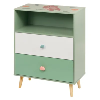 Produktbild von Kinderregal mit 2 Schubladen, Wald-Design, Bärchenmotiv, Aufbewahrungsregal für Kinderzimmer