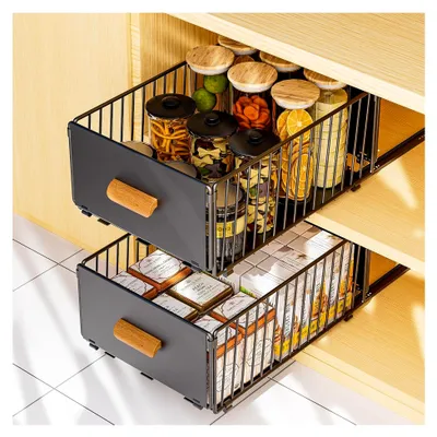 Produktbild von Teleskopschublade, Ausziehbare Schublade KüChe,KüChenschrank Organizer für KüChenschräNke, Schubladen Organizer,Kein Bohren und Nageln Erforderlich KüChenschublade (Schwarz, 25CM)