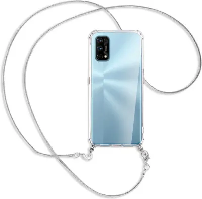 Produktbild von Handykette Backcover-Schutzhülle mit Band (Metall silberfarben) für Realme 7 Pro - silberfarbene Kette Snake