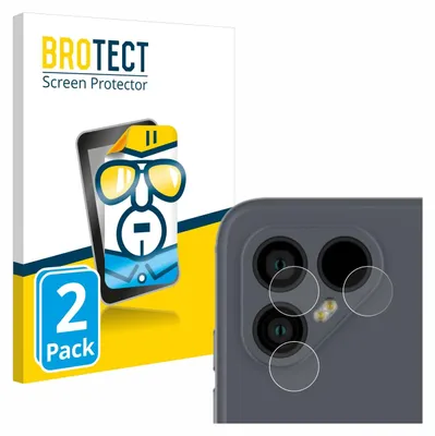 A product shot showing the packaging for a screen protector and a close-up of a phone's camera module with the protectors applied.