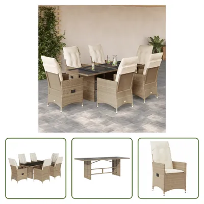 Produktbild von The Living Store 7-tlg. Garten-Essgruppe mit Kissen Beige Poly Rattan