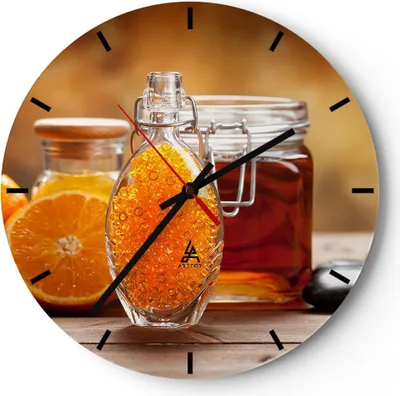 Produktbild von Wanduhr - Rund - Glasuhr - Essen Honig Glas Vitamin - 30x30cm - Schleichendes Uhrwerk - Lautlos - zum Aufhängen bereit - Dekoration Modern - Wanddekoration aus Glas - C3AR30x30-2586