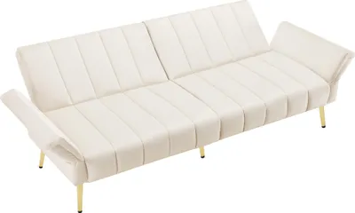 Produktbild von Merax Schlafsofa mit Bettfunktion, Klappbett Bettsofa Klappsofa mit Schlaffunktion, Gästebett Rückenlehne neigbar 95°-180°, 183 x 76 x75cm, Beige