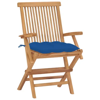 Image de vidaXL Chaises de jardin avec coussins bleus 2 pcs. Bois massif teck
