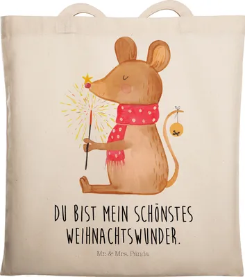 Produktbild von Mr. & Mrs. Panda Tote Bag Maus Weihnachten - Transparent - Geschenk, Weihnachtswunder, Weihnachtsgruß, Shopping Tasche, Einkaufstasche, Weihnachtsmotiv, Schultasche