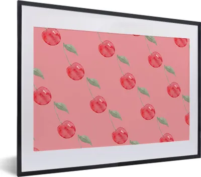 Produktbild von MuchoWow® Gerahmtes Poster Kirsche - Obst - Rosa 40x30 cm - Poster mit Schwarzem Bilderrahmen Wandposter Rahmen Foto Bilder - Bilderrahmen - Poster im Rahmen