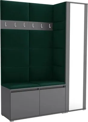 Produktbild von Garderoben-Set Noris VII mit Spiegel, gepolsterte Garderobe 145 cm, Flurmöbel mit Wandpaneelen, Schuhtruhen und Stauraum (Farbe: Anthrazit + Trinity 28)