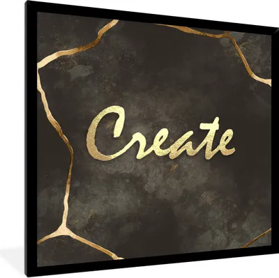 Produktbild von MuchoWow® Gerahmtes Poster Zitat - Kreativ - Gold - Schwarz 40x40 cm - Poster mit Schwarzem Bilderrahmen Wandposter Rahmen Foto Bilder - Mit Rahmen - Wanddekoration Schlafzimmer