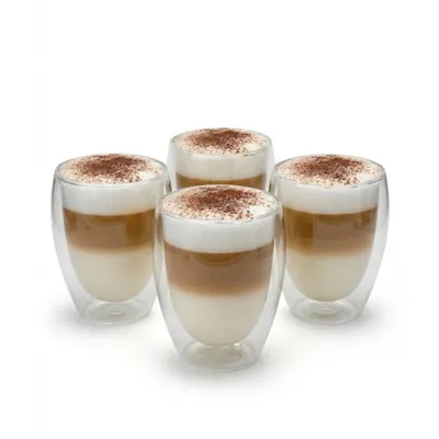 Produktbild von BigDean 4x 300ml doppelwandige Latte Macchiato Gläser Borosilikatglas - doppelwandige Kaffeegläser Cappuccino Gläser doppelwandige Gläser Kaffeegläser