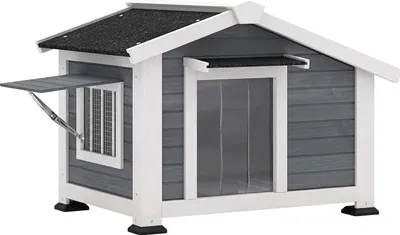 Produktbild von Hundehš¹tte outdoor aus Holz, wetterfest mit Asphaltdach, bis 20 kg, Grau
