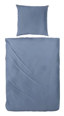 Produktbild von Hahn Unifarbene Baumwoll Bettwäsche 2 tlg. mit Reißverschluss, reaktiv gefärbt weich und waschecht, Denim 155x220 + 80x80 cm