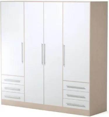 Image de Armoire Jupiter en chêne Sonoma clair et blanc 4 portes 207 x 200 cm