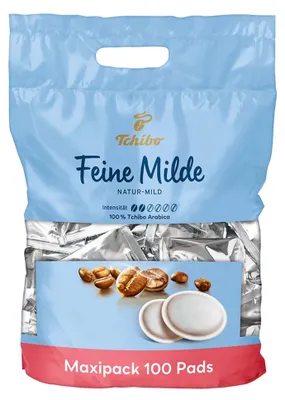 Produktbild von Tchibo Kaffeepads Vorratspack Maxipack, Feine Milde, 100 Stück – 1x 100 Pads (Kaffee, mild mit sanften Röstaromen), nachhaltig, geeignet für Senseo Maschinen