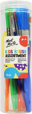 Produktbild von Mont Marte KIDS Künstler Pinselset - 13 hochwertige Pinsel & 2 Malschwämme in verschiedenen Größen - ideal für Acrylfarben, Ölfarben, Aquarell