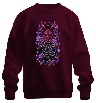 Obrázek produktu pro Hannya, maska japonského démona, samuraj, Japonsko, mikropruhovaná mikina, barva: vínová, velikost: 3XL