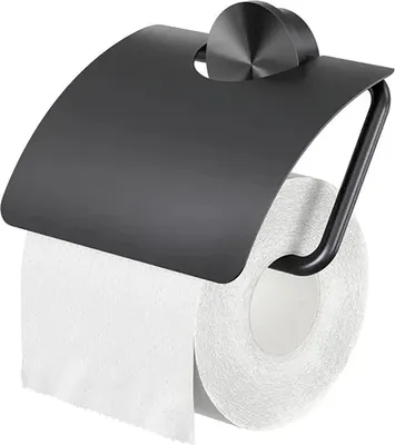 Produktbild von Geesa Toilettenpapierhalter mit Deckel Opal - Klopapierhalter zum Bohren, schwarz gebürstet