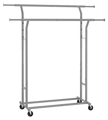 Zdjęcie produktu dla SONGMICS, stojak na ubrania na kółkach, metalowa garderoba, drążek na ubrania, wysuwany drążek, regulowana wysokość, kolor: szary (HSR012G01)