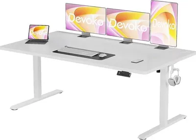 Zdjęcie produktu dla 160 x 60 cm, biurko z regulowaną wysokością, elektryczne biurko z kompletnym blatem, regulacja wysokości od 73 do 118 cm, 4 programowalne ustawienia wysokości, biurko do biura, zabezpieczenie przed kolizjami (białe)