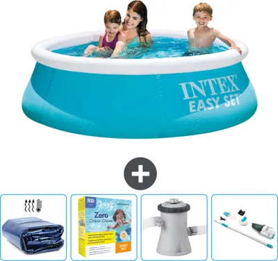 Immagine prodotto di Piscina gonfiabile rotonda Easy Set Intex – 183 x 51 cm – Blu – Incluso nella confezione Tenda parasole - Kit di manutenzione - Pompa filtro per piscina - Aspirapolvere