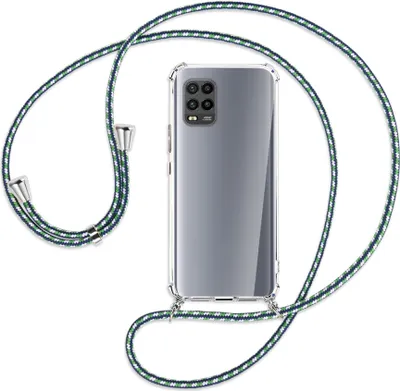 Produktbild von Handykette Backcover-Schutzhülle mit Band (Metall silberfarben) für Xiaomi Mi 10 Lite 5G (Zoom) - grün/blau/weiß
