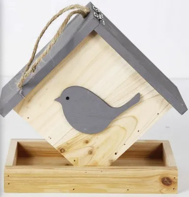 Produktbild von Muntel Vogelhaus, wetterfest aus robustem Holz, Futterhaus für Vögel, Rustikales Design für Garten & Balkon (Grau)