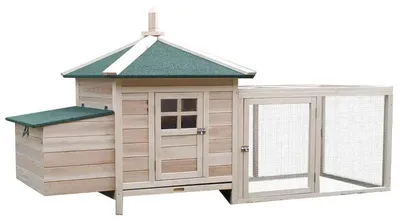 Immagine prodotto di Pollaio in legno con area esterna e nido per le uova | Colore: naturale | Dimensioni: 76x196x97 cm