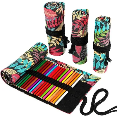 Produktbild von Federmäppchen Rollmäppchen aus Canvas für 72 Stifte, Stifterolle Bleistiftetui Buntstiftetui