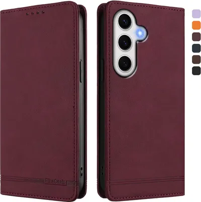 Obrázek produktu pro Pouzdro pro Samsung Galaxy S24 FE, retroPolyuretankožené flip pouzdro s stojánkem a přihrádkami na karty Červený