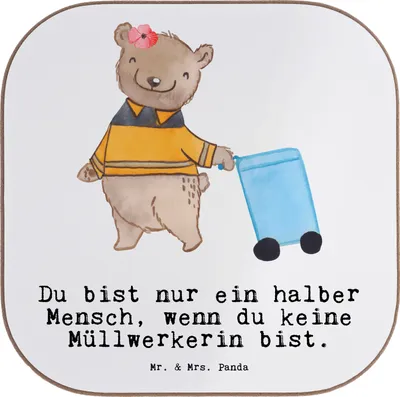 Produktbild von Mr. & Mrs. Panda Untersetzer für Gläser Müllwerkerin Herz - Weiß - Geschenk, Tischuntersetzer, Müllfrau, Glas, gläseruntersetzer, Lustig, Tassenuntersetzer, Coaster