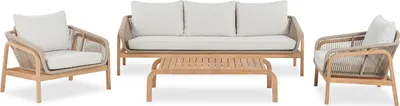 Produktbild von home24 Gartensitzgruppe - 5-teilig - Teak Massiv / Polyester - Braun / Beige