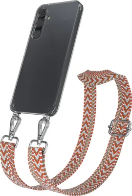 Produktbild von EAZY CASE Handykette - Verstellbarer Trageriemen kompatibel mit Samsung Galaxy A35, Handykordel mit transparenter Silikon-Hülle, Band in Orange