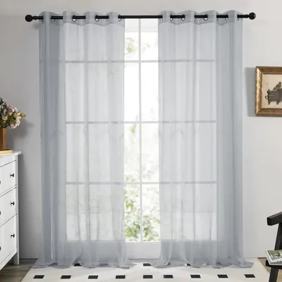 Image de Rideaux transparents à œillets, voilages, gris, lot de 2, 138x140 cm