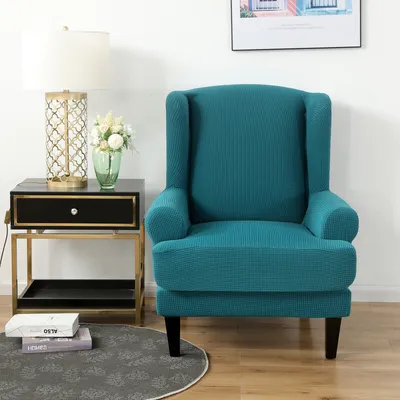 Produktbild von Stretch Ohrensesselbezug, Jacquard Sofabezüge Ohrensessel Stretch Couch Schonbezug Polyester Elasthan Möbelschutz (Blauer See)