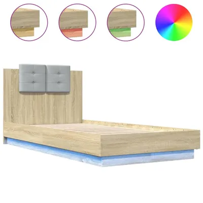 Zdjęcie produktu dla Rama łóżka z wezgłowiem i LED, dąb sonoma, 90x190 cm