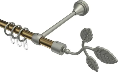 Produktbild von Interdeco Gardinenstange / Vorhangstange Messing Antik / Chrom matt, Typ Primus Alessia (Blatt), 16 mm Ø 1-läufig, 440 cm