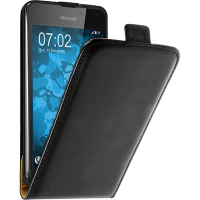 Produktbild von PhoneNatic Kunst-Lederhülle kompatibel mit Microsoft Lumia 650 - Flip-Case schwarz + 2 Schutzfolien