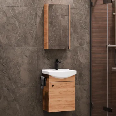 Image de Meuble de salle de bain - Meuble vasque - Meuble sous vasque - Armoire de salle de bain - Meuble miroir - Dimensions : 45 x 60 x 33 cm