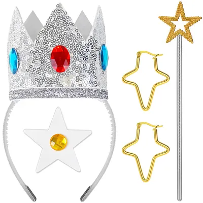 Prinzessinnen-Accessoire-Set: Krone, Brosche, Ohrringe, Zauberstab