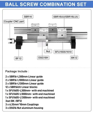 Immagine prodotto di Kit meccanico per fresatrice CNC, profilo di guida lineare SBR, vite a ricircolo di sfere, SBR16-300/1000/1300 mm