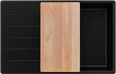 Produktbild von PRIMAGRAN Spülbecken Schwarz Metallic 78x50cm, Granitspüle 1 Becken + Ablauf-Set + Schneidebrett, Küchenspüle ab 60er Unterschrank - Kopenhagen