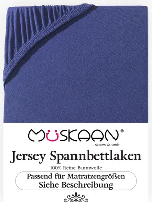 Produktbild von Müskaan Jersey Spannbettlaken 180x200 - 200x220 navyblau für Boxspringbett und Wasserbett Bettlaken 100% Baumwolle