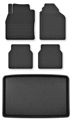 Image de Tapis en caoutchouc + bac de coffre pour Ford EcoSport MK2 2019- (plancher haut) – 5 pièces, noirs, semi-universel, adapté