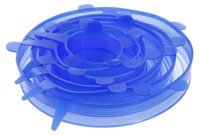 Produktbild von Wiederverwendbare Silikon-Frischhaltedeckel – blau – 6 verschiedene Größen – dehnbar und verschließbar