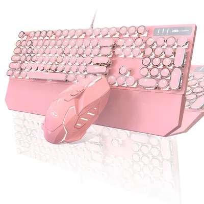 Produktbild von Mechanisches Gaming Tastatur Maus Set USB, 104 Tasten Red Switch Keyboard mit Handballenauflage + Gaming Maus 3200 DPI Rosa