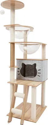 Obrázek produktu pro Strom pro kočky, třípatrová konstrukce, odolné materiály, žlutá barva, L