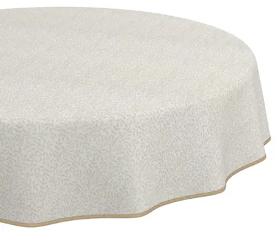 Produktbild von Tischdecke 100x100cm Rund Beige abwaschbar Barcelona Stoff Hochwertig Blätter Natur Boho mit Saumkante