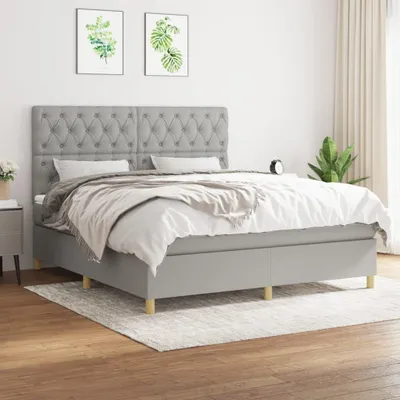 Immagine prodotto di The Living Store Letto a molle con materasso grigio chiaro 160x200 cm in tessuto
