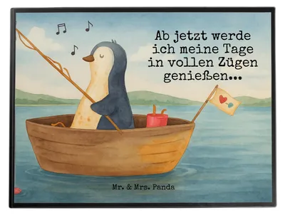 Produktbild von Mr. & Mrs. Panda schreibauflage Pinguin Angelboot Design - Weiß - Geschenk, Angeln, schreibtischauflagen, Optimistisch, bastelunterlagen, tischpad, Boot, Neuanfang