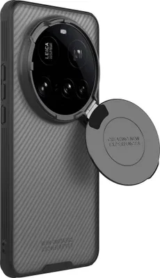 A smartphone case with a camera cover is shown from a diagonal angle.