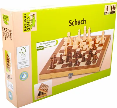 Produktbild von Schachspiel klassisch handgeschnitzt 29x29cm Lernspielzeug